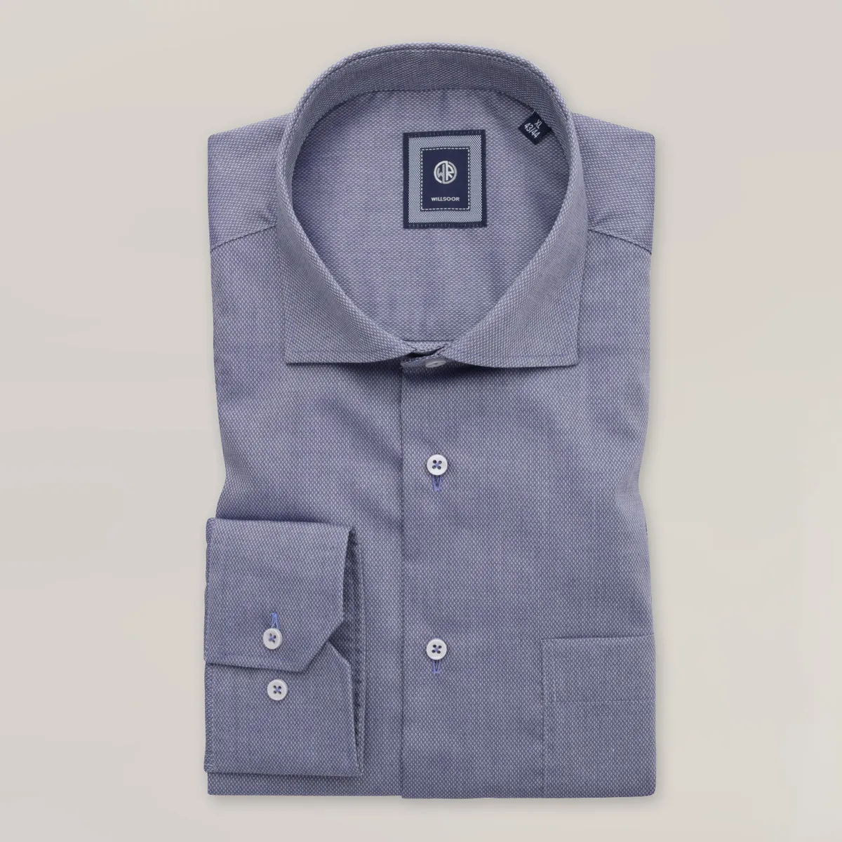 Klassisches Herrenhemd mit kleinem blauen Flechtmuster 15856